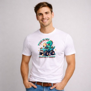 Tricou Paste Dino Easter This Is My Shirt Masina Oua, din bumbac 100%, tricou alb, Copii | Dama | Barbat - Img 2