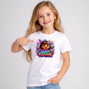 Tricou Paste Dora Explorer Paste Happy Easter Colorat Oua, din bumbac 100%, tricou alb, Copii | Dama | Barbat - Img 2