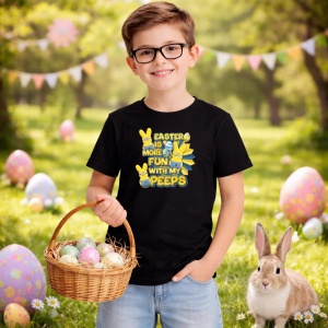 Tricou Paste Easter Is More Fun With My Peeps Galben Iepuras, din bumbac 100%, tricou negru, Copii | Dama | Barbat - Img 5