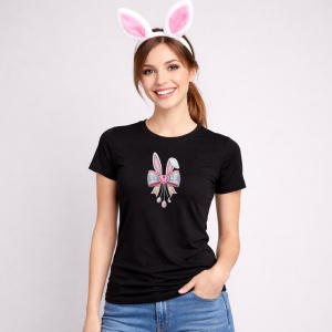 Tricou Paste Fundita Cu Urechi Iepuras Si Oua Pastel, din bumbac 100%, tricou negru, Copii | Dama | Barbat - Img 3