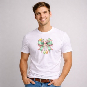Tricou Paste Fundita Pastel Verde Roz Cu Oua Decor Elegant, din bumbac 100%, tricou alb, Copii | Dama | Barbat