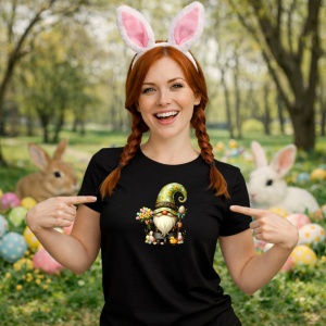 Tricou Paste Gnom Paste Cu Flori Si Oua Happy Easter Decor, din bumbac 100%, tricou negru, Copii | Dama | Barbat - Img 9