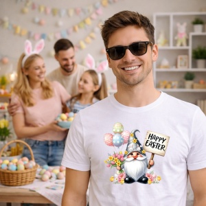Tricou Paste Gnom Paste Cu Placuta Happy Easter Flori Oua Pastel, din bumbac 100%, tricou alb, Copii | Dama | Barbat - Img 7