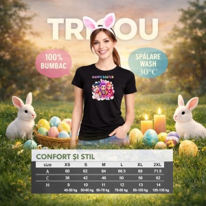 Tricou Paste Happy Easter Kpop Grup Fete Colorat, din bumbac 100%, tricou negru, Copii | Dama | Barbat - Img 8