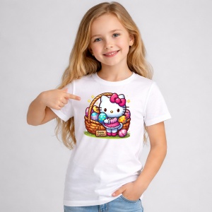 Tricou Paste Hello Kitty Cos Paste Oua Colorate Kawaii, din bumbac 100%, tricou alb, Copii | Dama | Barbat - Img 2