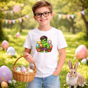 Tricou Paste Hulk Paste Cos Oua Colorate, din bumbac 100%, tricou alb, Copii | Dama | Barbat - Img 5