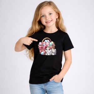 Tricou Paste Iepuras Cos Paste Oua Colorate Dragut, din bumbac 100%, tricou negru, Copii | Dama | Barbat - Img 2