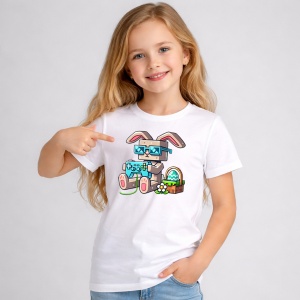 Tricou Paste Iepuras Gamer Masina Paste Oua Colorate, din bumbac 100%, tricou alb, Copii | Dama | Barbat - Img 2