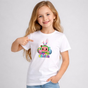 Tricou Paste Iepuras Kawaii Happy Easter Oua Colorate, din bumbac 100%, tricou alb, Copii | Dama | Barbat - Img 2