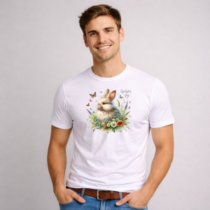 Tricou Paste Iepuras Paste Flori Primavara Ilustratie Delicata, din bumbac 100%, tricou alb, Copii | Dama | Barbat - Img 3