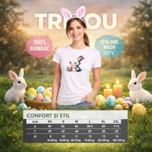 Tricou Paste Iepuras Paste Lumina Bunny Ou Decorativ, din bumbac 100%, tricou alb, Copii | Dama | Barbat - Img 8