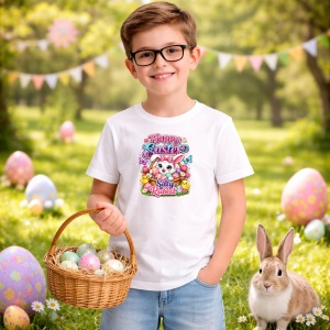 Tricou Paste Iepuras Silly Rabbit Happy Easter Colorat, din bumbac 100%, tricou alb, Copii | Dama | Barbat - Img 5