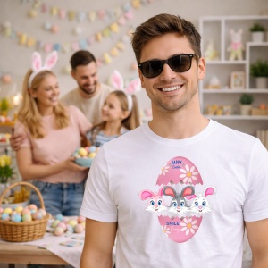 Tricou Paste Iepurasi Paste Ou Roz Cute Familie Happy Easter, din bumbac 100%, tricou alb, Copii | Dama | Barbat - Img 7