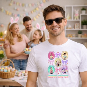Tricou Paste Kpop Huntrix Easter Day Coquette Pastel, din bumbac 100%, tricou alb, Copii | Dama | Barbat - Img 5