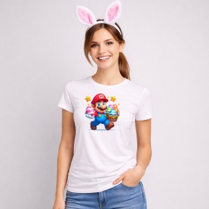 Tricou Paste Mario Paste Oua Colorate Iepuras, din bumbac 100%, tricou alb, Copii | Dama | Barbat - Img 3