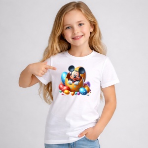 Tricou Paste Mickey Mouse Paste Ou Spart Colorat Decor, din bumbac 100%, tricou alb, Copii | Dama | Barbat