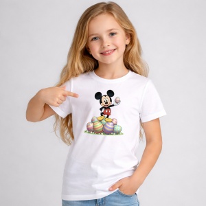 Tricou Paste Mickey Mouse Paste Oua Colorate Gramada, din bumbac 100%, tricou alb, Copii | Dama | Barbat