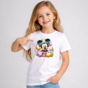 Tricou Paste Mickey Mouse Paste Oua Cos Festiv, din bumbac 100%, tricou alb, Copii | Dama | Barbat