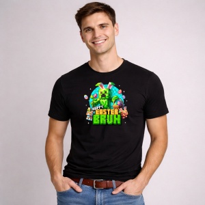 Tricou Paste Minecraft Happy Easter Bruh Pixel Gamer Oua, din bumbac 100%, tricou negru, Copii | Dama | Barbat