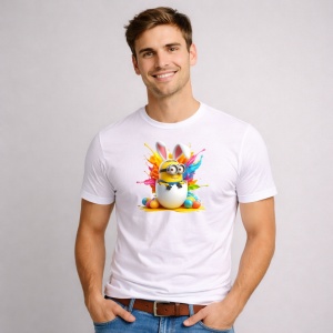 Tricou Paste Minion Iepuras Paste Ou Colorat Amuzant, din bumbac 100%, tricou alb, Copii | Dama | Barbat - Img 2