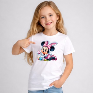 Tricou Paste Minnie Mouse Paste Iepuras Oua Colorate, din bumbac 100%, tricou alb, Copii | Dama | Barbat