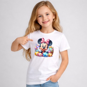 Tricou Paste Minnie Mouse Paste Oua Colorate Cos, din bumbac 100%, tricou alb, Copii | Dama | Barbat - Img 1