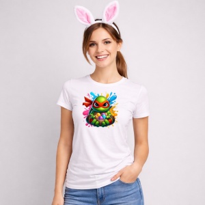 Tricou Paste Ninja Turtles Paste Oua Colorate Cos, din bumbac 100%, tricou alb, Copii | Dama | Barbat - Img 3