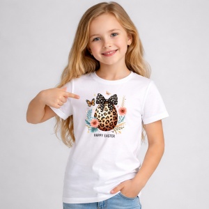 Tricou Paste Ou Easter Leopard Print Fundita Fashion Cute, din bumbac 100%, tricou alb, Copii | Dama | Barbat