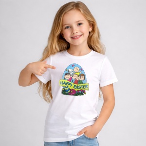 Tricou Paste Peanuts Happy Easter Personaje Oua Colorate, din bumbac 100%, tricou alb, Copii | Dama | Barbat - Img 1