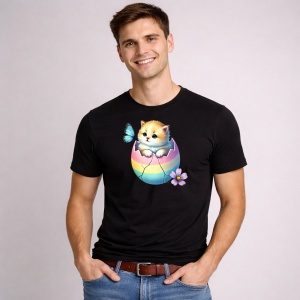 Tricou Paste Pisica Paste Ou Colorat Pastel Fluture, din bumbac 100%, tricou negru, Copii | Dama | Barbat - Img 3