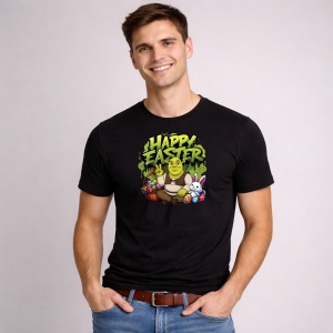 Tricou Paste Shrek Happy Easter Cos Iepuras Oua Colorate, din bumbac 100%, tricou negru, Copii | Dama | Barbat