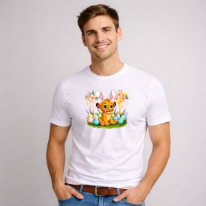 Tricou Paste Simba Lion King Paste Oua Colorate Primavara, din bumbac 100%, tricou alb, Copii | Dama | Barbat - Img 2