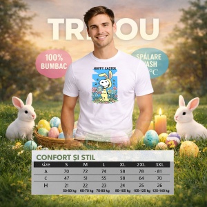 Tricou Paste Snoopy Happy Easter Oua Colorate Primavara, din bumbac 100%, tricou alb, Copii | Dama | Barbat - Img 6