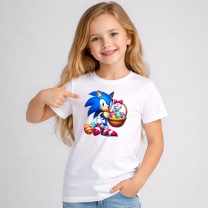 Tricou Paste Sonic Paste Cos Oua Colorate Rapid, din bumbac 100%, tricou alb, Copii | Dama | Barbat