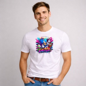 Tricou Paste Sonic Paste Easter Graffiti Oua Colorate, din bumbac 100%, tricou alb, Copii | Dama | Barbat - Img 2