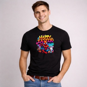 Tricou Paste Spiderman Happy Easter Graffiti Oua Colorate, din bumbac 100%, tricou negru, Copii | Dama | Barbat