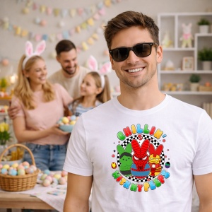 Tricou Paste Spiderman Happy Easter Oua Colorate Stil Desen, din bumbac 100%, tricou alb, Copii | Dama | Barbat - Img 7