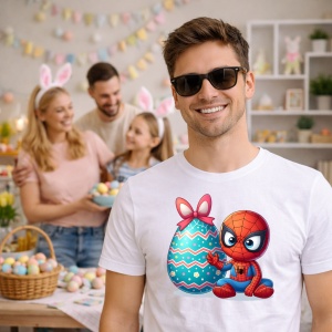 Tricou Paste Spiderman Paste Ou Mare Decorativ, din bumbac 100%, tricou alb, Copii | Dama | Barbat - Img 7