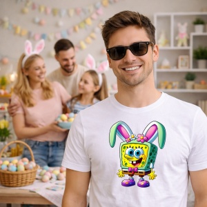Tricou Paste Spongebob Iepuras Paste Oua Colorate 2, din bumbac 100%, tricou alb, Copii | Dama | Barbat - Img 7