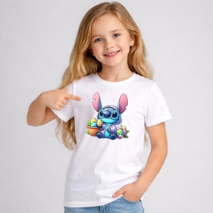 Tricou Paste Stitch Iepuras Paste Cos Oua Colorate, din bumbac 100%, tricou alb, Copii | Dama | Barbat