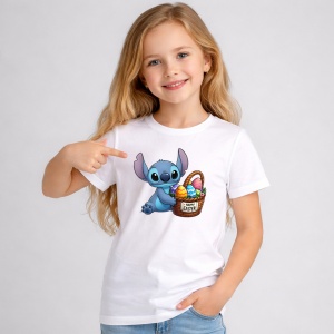 Tricou Paste Stitch Paste Cos Oua Colorate Happy Easter, din bumbac 100%, tricou alb, Copii | Dama | Barbat