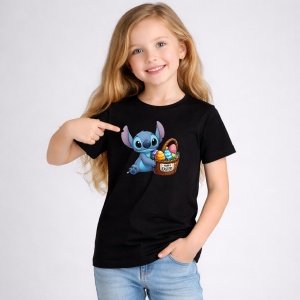 Tricou Paste Stitch Paste Cos Oua Colorate Happy Easter, din bumbac 100%, tricou negru, Copii | Dama | Barbat - Img 2