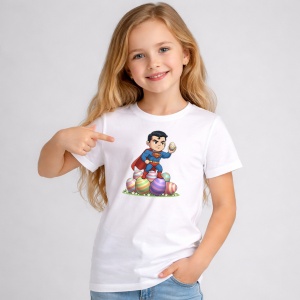 Tricou Paste Superman Paste Oua Colorate Erou Clasic, din bumbac 100%, tricou alb, Copii | Dama | Barbat - Img 1