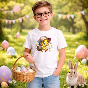 Tricou Paste Tweety Paste Cos Oua Colorate Primavara, din bumbac 100%, tricou alb, Copii | Dama | Barbat - Img 5
