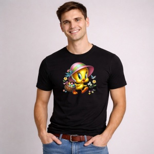 Tricou Paste Tweety Paste Cos Oua Colorate Primavara, din bumbac 100%, tricou negru, Copii | Dama | Barbat - Img 3