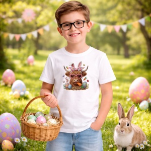 Tricou Paste Vacuta Paste Cu Ochelari Inimioare Cos Oua Pastel, din bumbac 100%, tricou alb, Copii | Dama | Barbat - Img 5