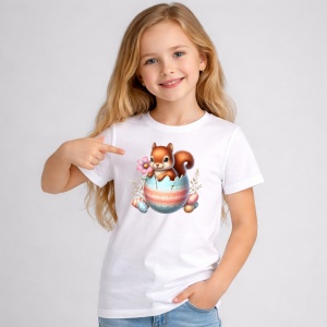 Tricou Paste Veverita Paste Oua Colorate Cos Primavara, din bumbac 100%, tricou alb, Copii | Dama | Barbat - Img 2
