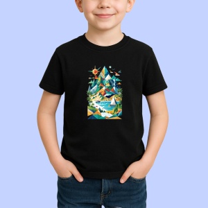 Tricou Peisaj Montan Triunghi Colorat, Copii | Dama | Barbat, culoare negru - Img 3