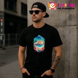 Tricou Peisaj Tropical In Diamant, Copii | Dama | Barbat, culoare negru - Img 6