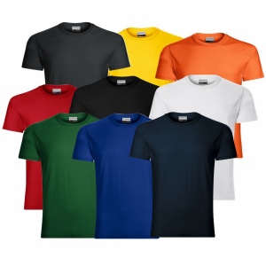 Imagine pentru tricou barbati si culorile disponibile rosu, portocaliu, verde, albastru, galben